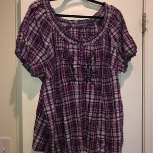 Plaid purple off the shoulders plus size 4x blouse